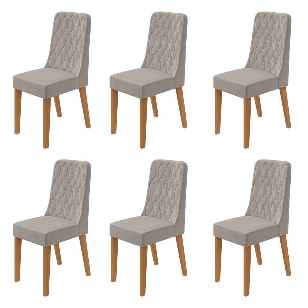 Conjunto para Sala de Jantar 6 Cadeiras Estofadas Luar Amendoa /Liso Capuccino