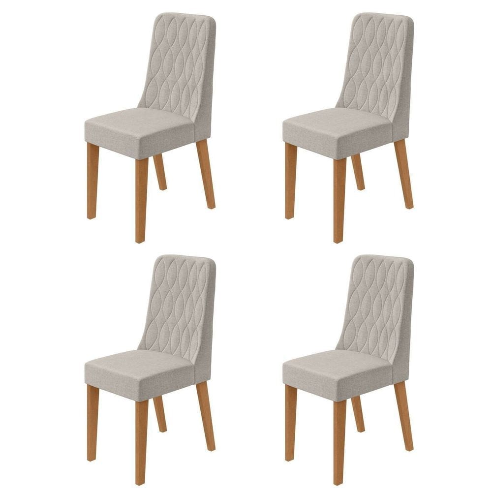 Conjunto para Sala de Jantar 4 Cadeiras Estofadas Luar Amendoa /Mosaico Cinza