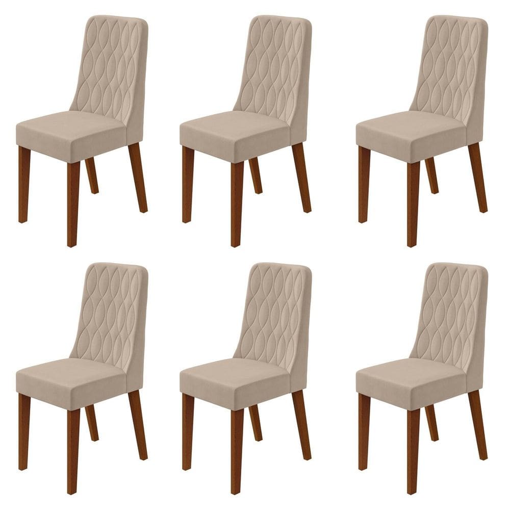 Conjunto para Sala de Jantar 6 Cadeiras Estofadas Luar Frassino/Naturale Creme
