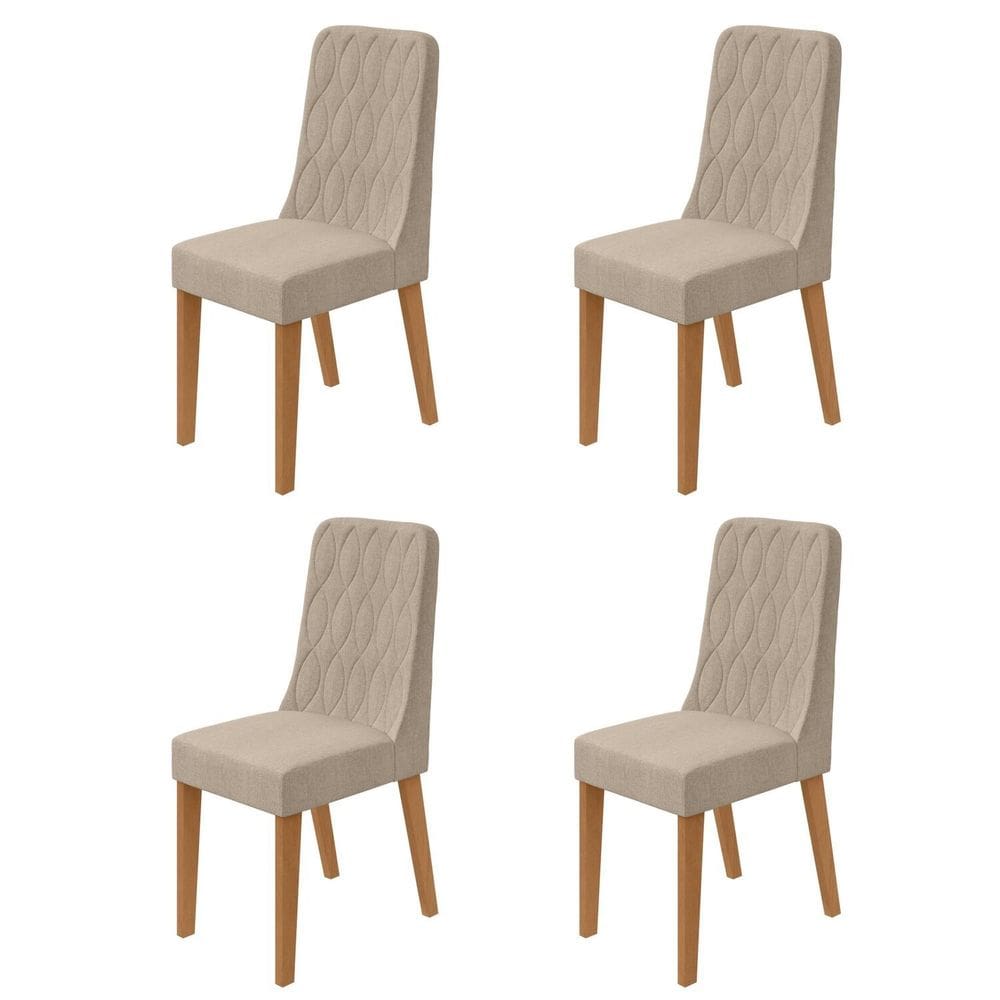 Conjunto para Sala de Jantar 4 Cadeiras Estofadas Luar Amendoa /Rinzai Bege