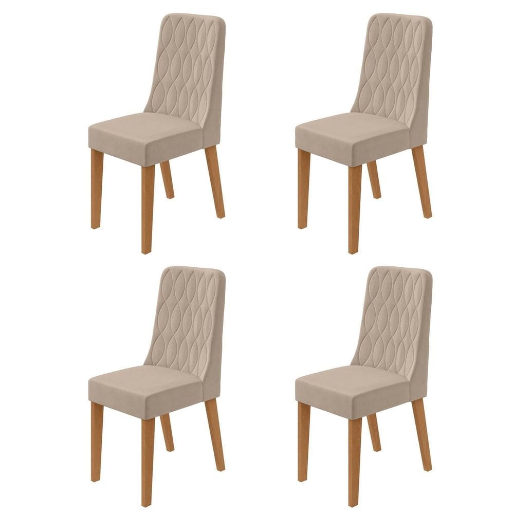 Conjunto para Sala de Jantar 4 Cadeiras Estofadas Luar Amendoa /Naturale Creme