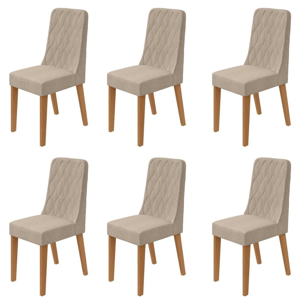 Conjunto para Sala de Jantar 6 Cadeiras Estofadas Luar Amêndoa/Bege