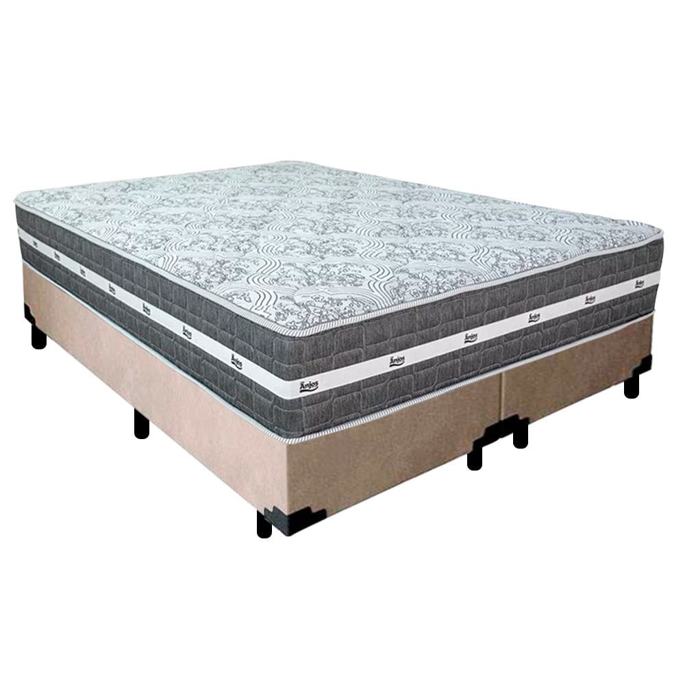 Cama Box Casal Bipartido Suede + Colchão Anjos Black Graphite Molas Ensacadas 138x188x64cm
