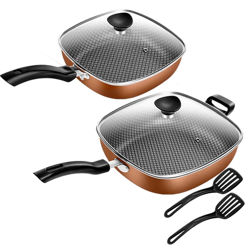 Conjunto De Frigideiras Antiaderente Quadradas Gourmet Cobre Patolux