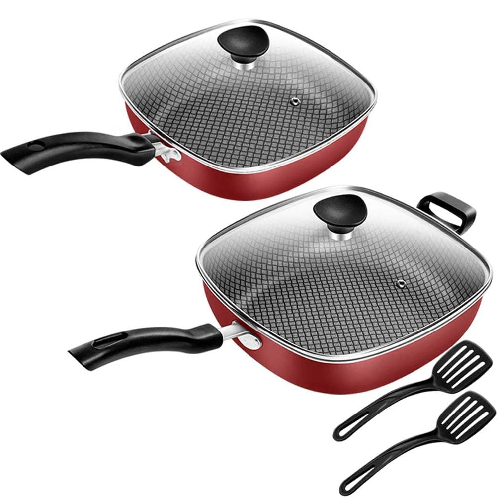 Conjunto De Frigideiras Antiaderente Quadradas Gourmet Vermelho Patolux