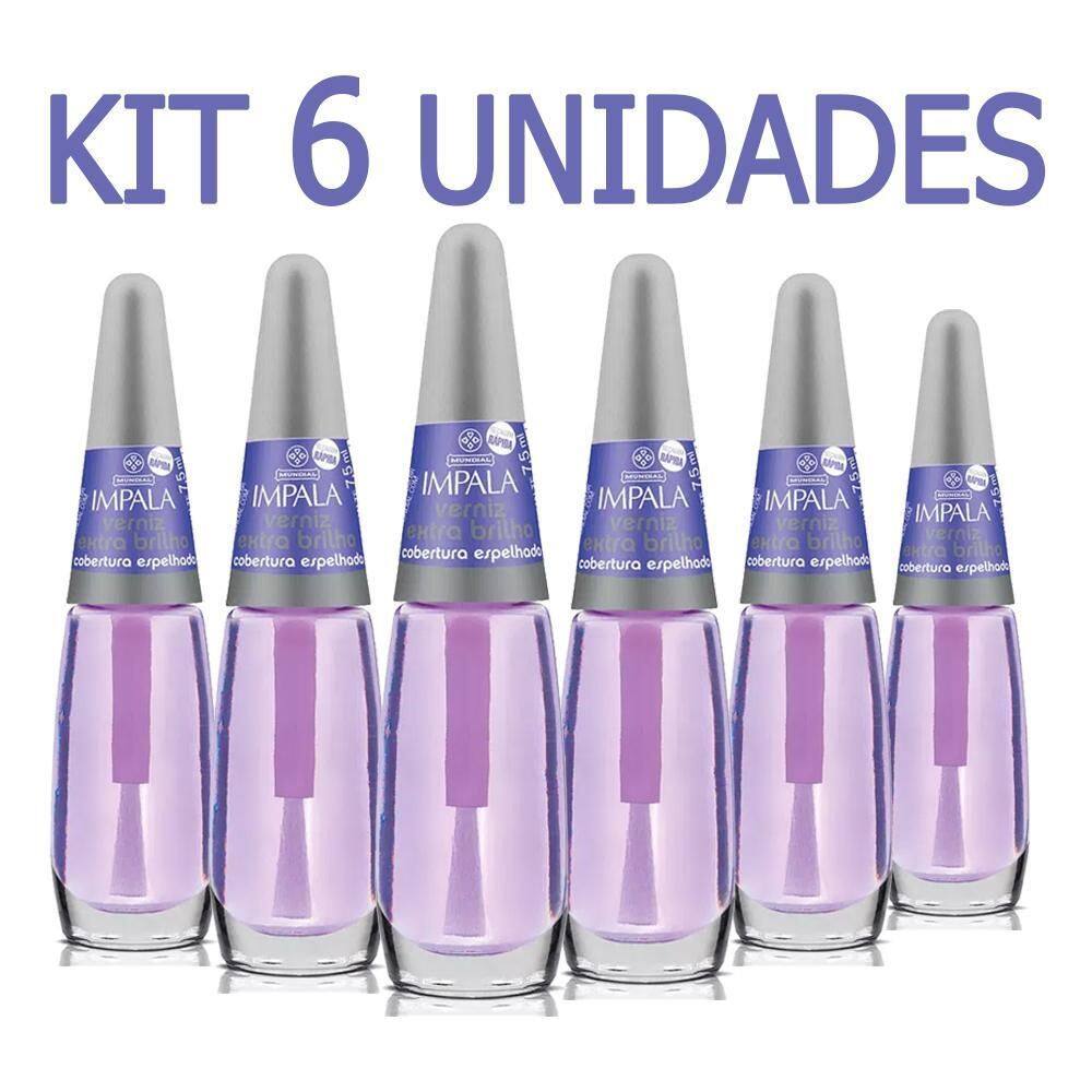 Kit 6Un Esmalte Base Verniz Extra Brilho Impala 7.5Ml