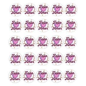500 Adesivos Vinil Para Embalaguem Frase Feito c/ Amor 4,5cm