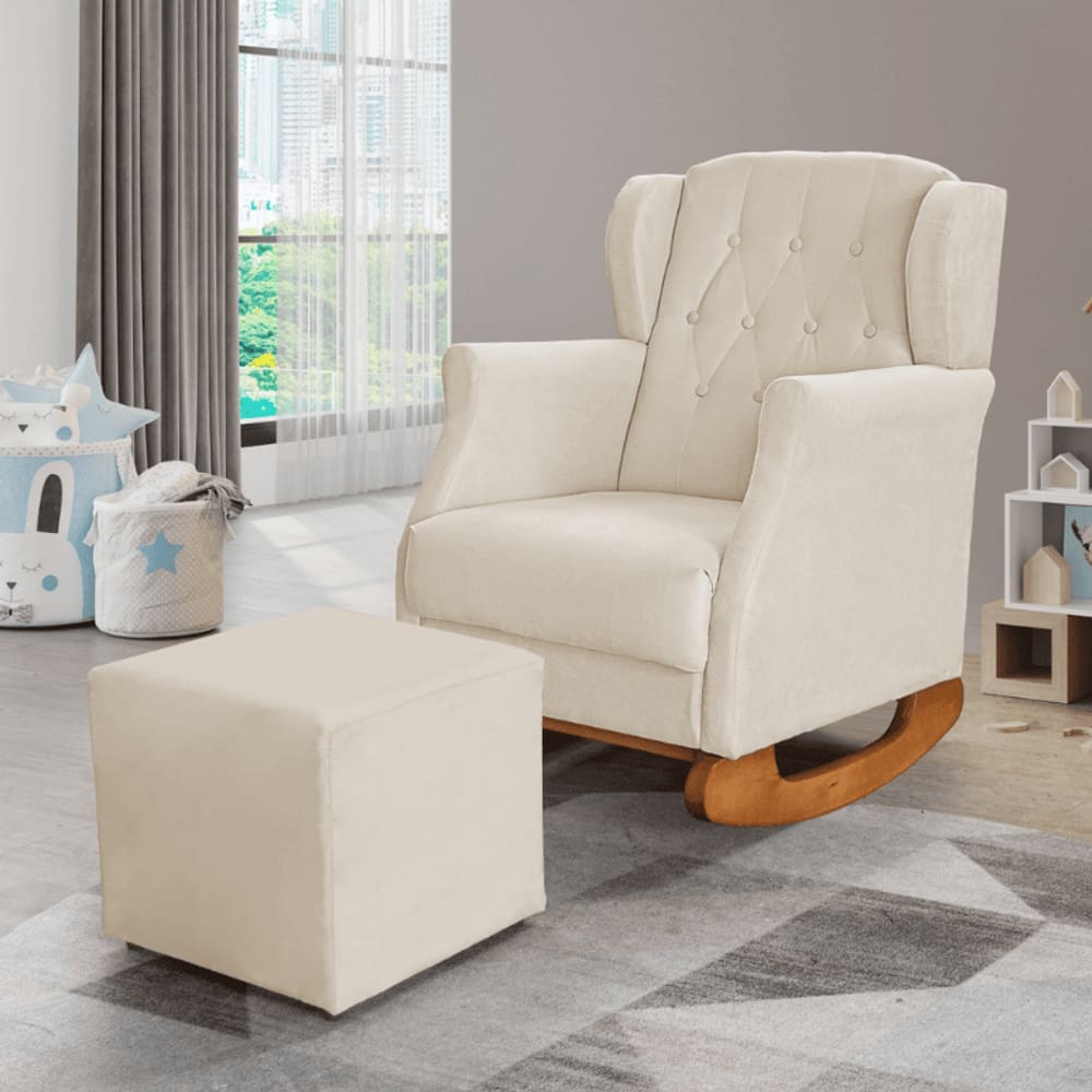 Poltrona Amamentação Balanço Descanso Helena Com Puff Suede