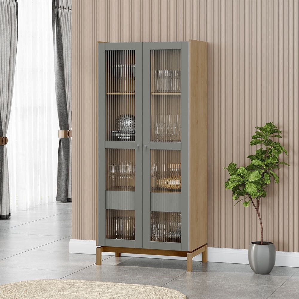 Cristaleira 1,80 2 Portas 1 Gaveta Barcelona Madeira Maciça 2157VZ Oak Ferrolack Finestra