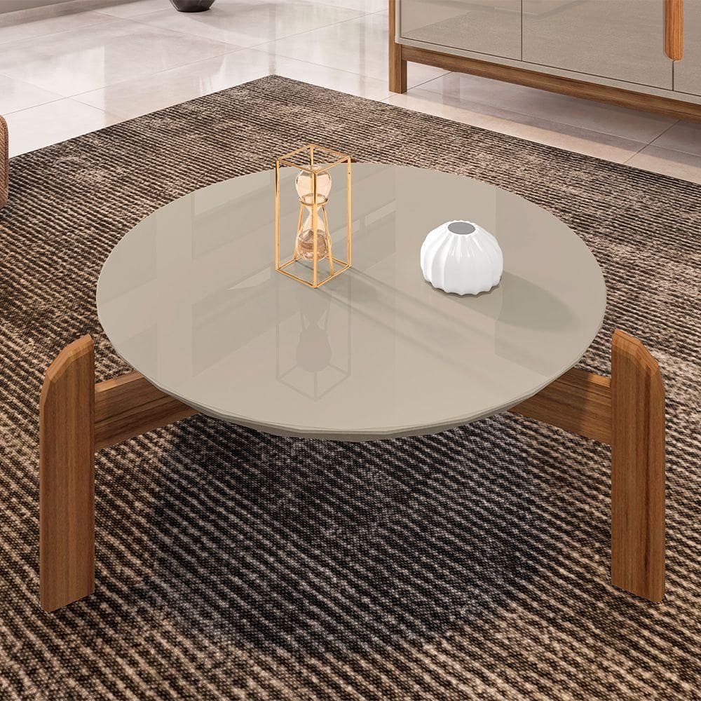 Mesa De Centro Redonda Lizz 64cm Off-white/cedro
