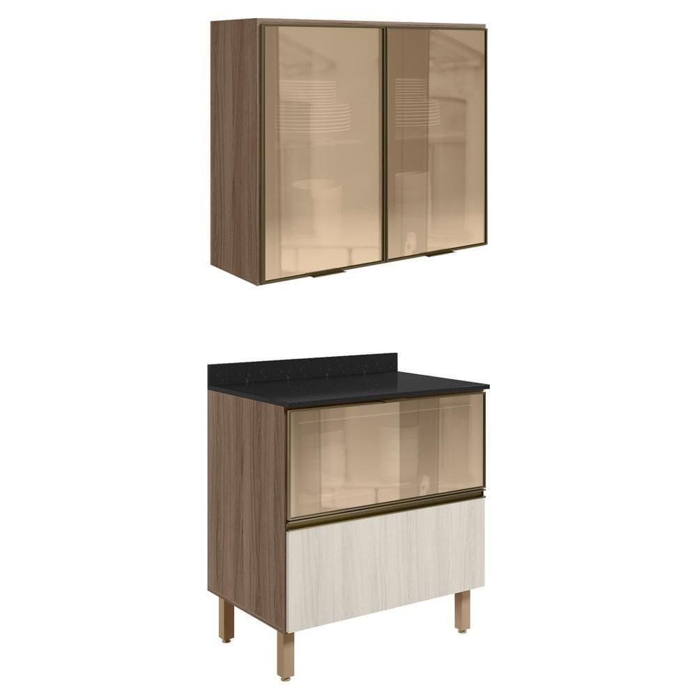Armario Aereo Vidro Balcao 80 Cm Mdf Kali Carvalho