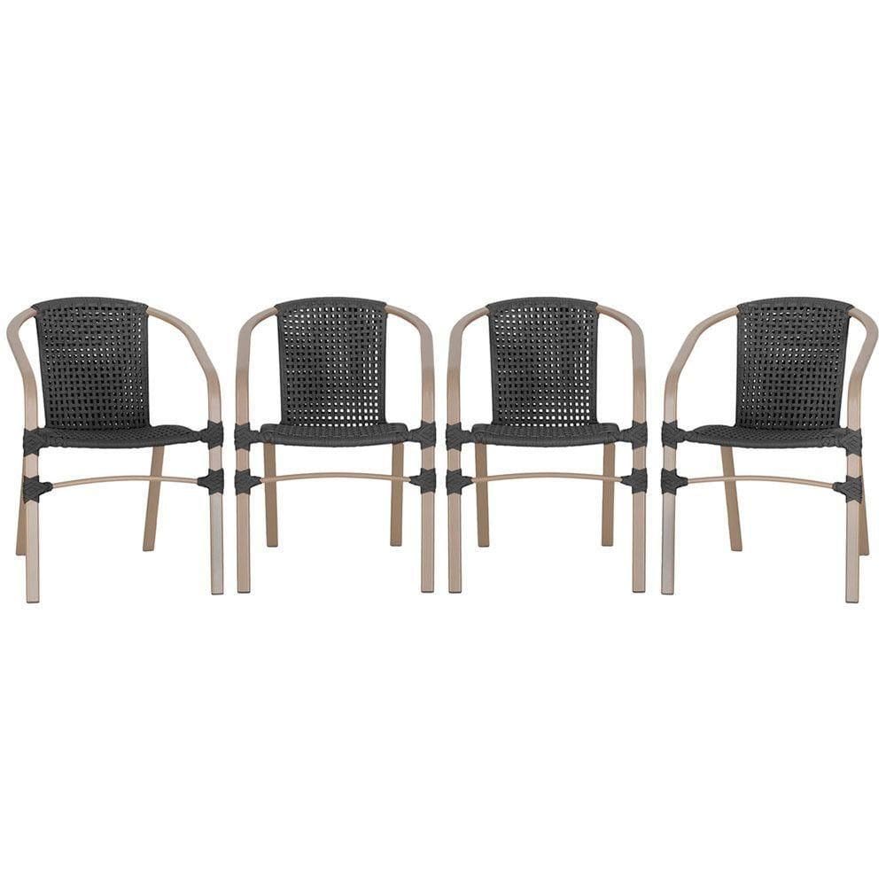 04 Cadeiras Floripa Aluminio Pintura Fendi Trama Preto
