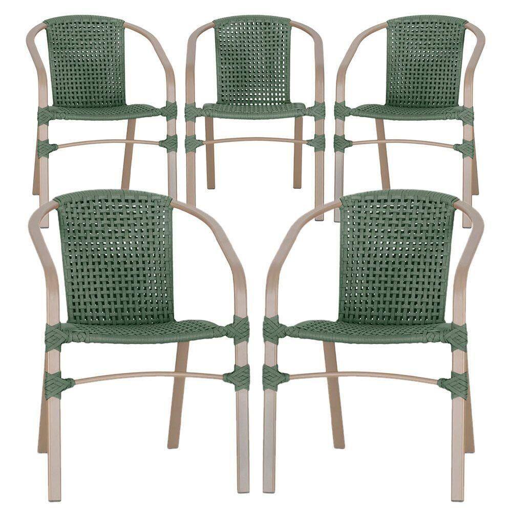 05 Cadeiras Floripa Aluminio Pintura Fendi Trama Verde