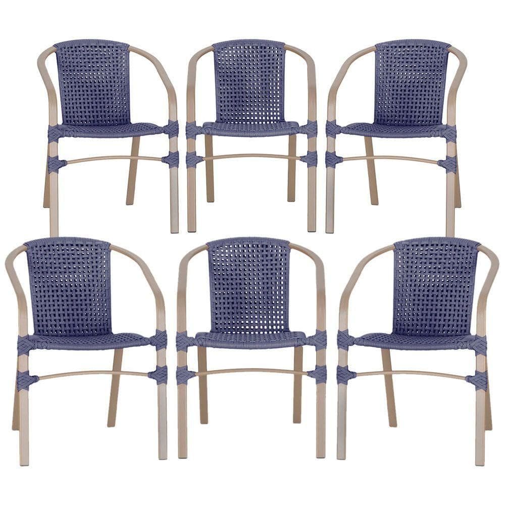 06 Cadeiras Floripa Alumínio Pintura Fendi Trama Azul
