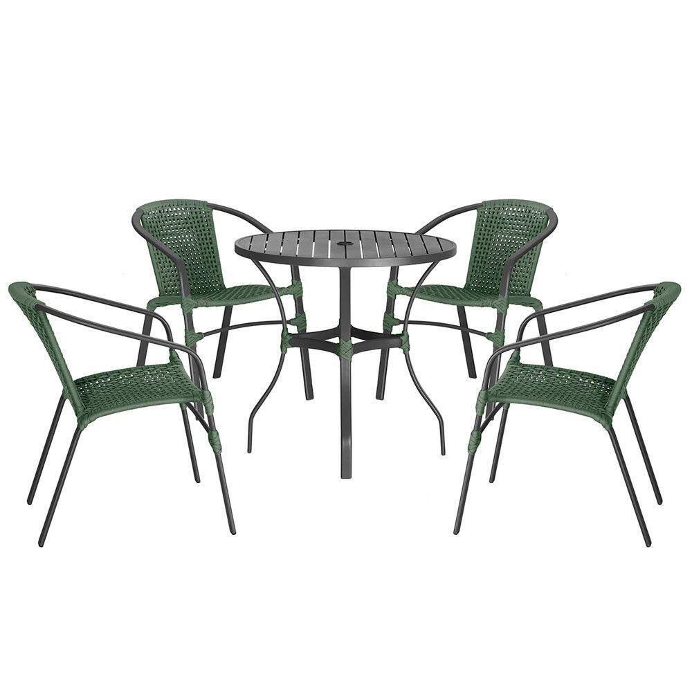 04 Cadeiras Floripa E Mesa Roma 80cm Preta Trama Verde