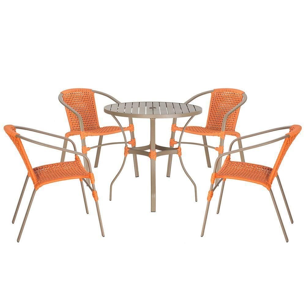 04 Cadeiras Floripa E Mesa Roma 80cm Fendi Trama Terra Cota