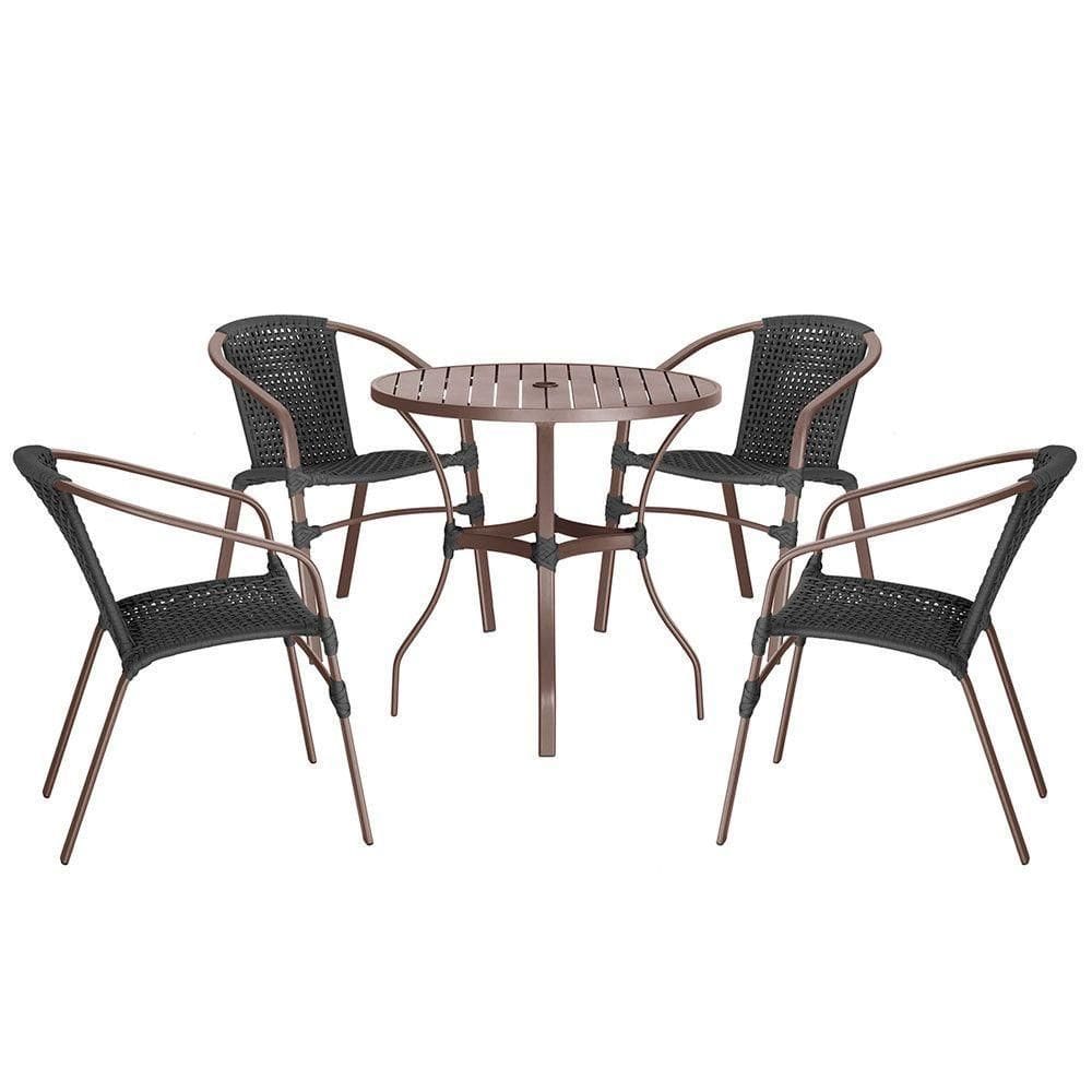 04 Cadeiras Floripa E Mesa Roma 80cm Marrom Trama Preto