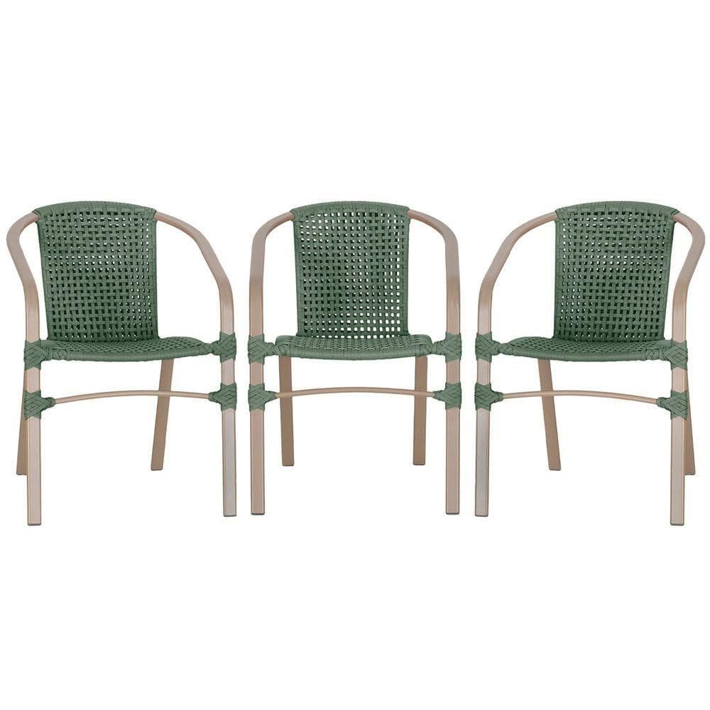 03 Cadeiras Floripa Alumínio Pintura Fendi Trama Verde
