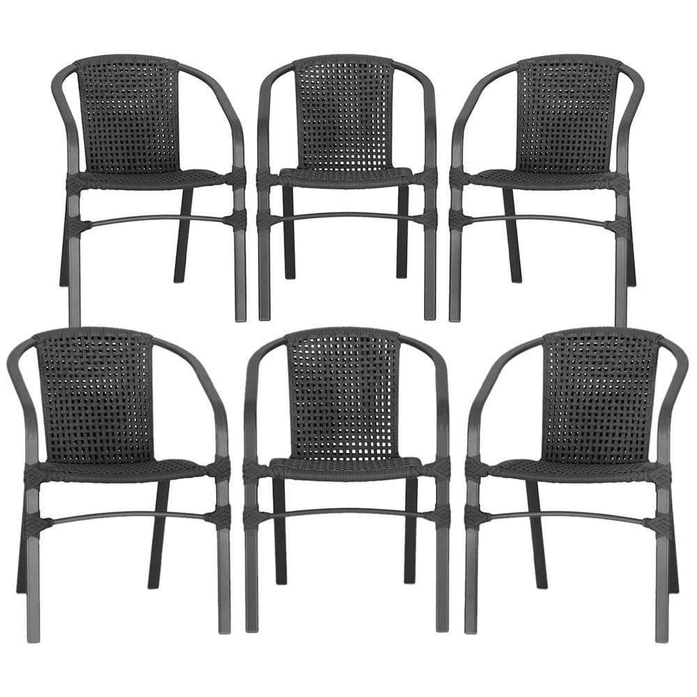 06 Cadeiras Floripa Alumínio Pintura Preta Trama Preto
