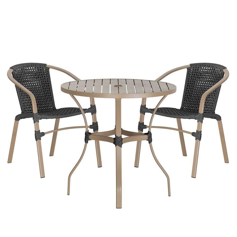 02 Cadeiras Floripa E Mesa Roma 80cm Fendi Trama Preto