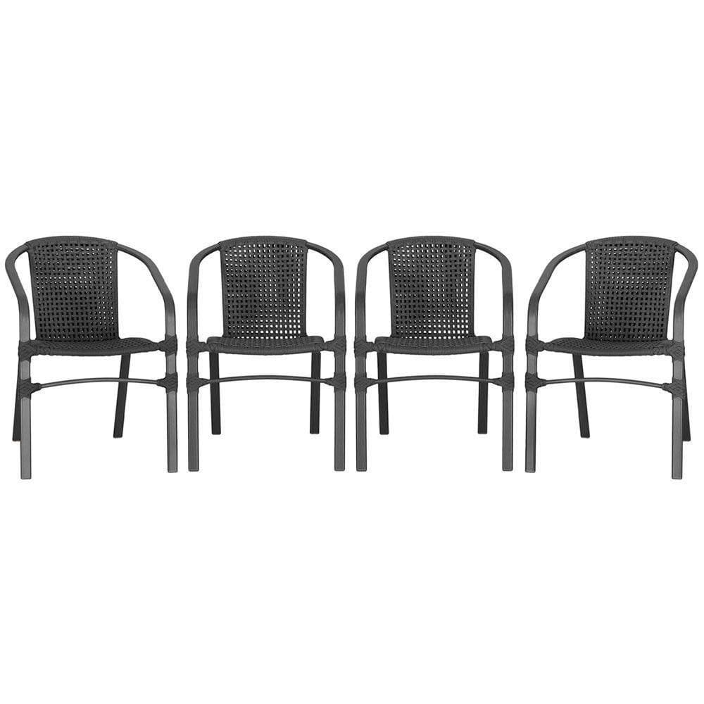 04 Cadeiras Floripa Alumínio Pintura Preta Trama Preto