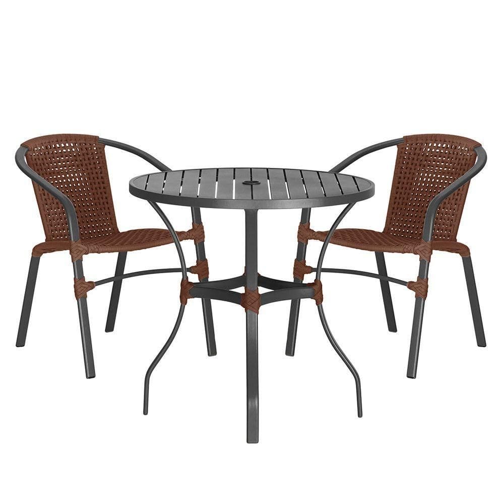 02 Cadeiras Floripa E Mesa Roma 80cm Preta Trama Marrom