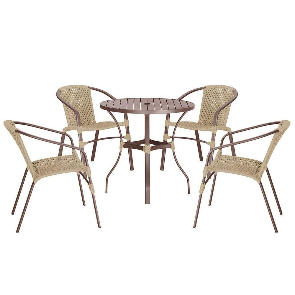 04 Cadeiras Floripa E Mesa Roma 100cm Marrom Trama Rami