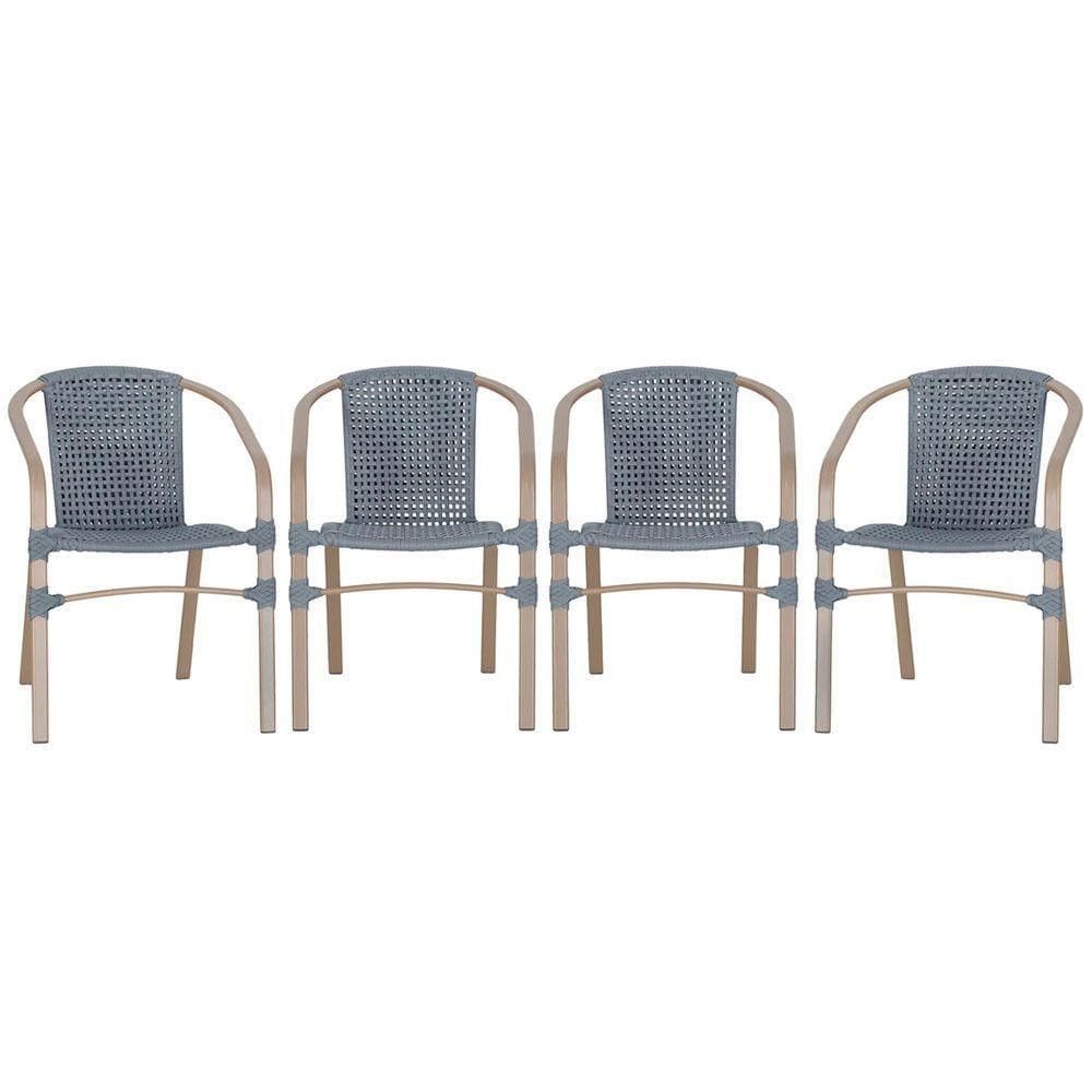 04 Cadeiras Floripa Aluminio Pintura Fendi Trama Prata