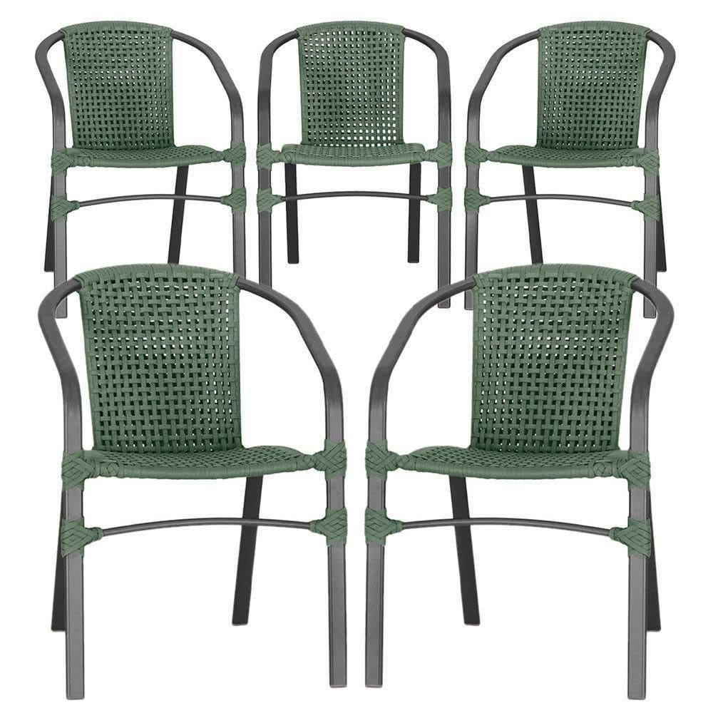 05 Cadeiras Floripa Alumínio Pintura Preta Trama Verde