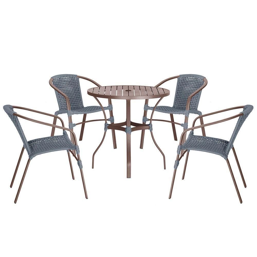 04 Cadeiras Floripa E Mesa Roma 80cm Marrom Trama Prata