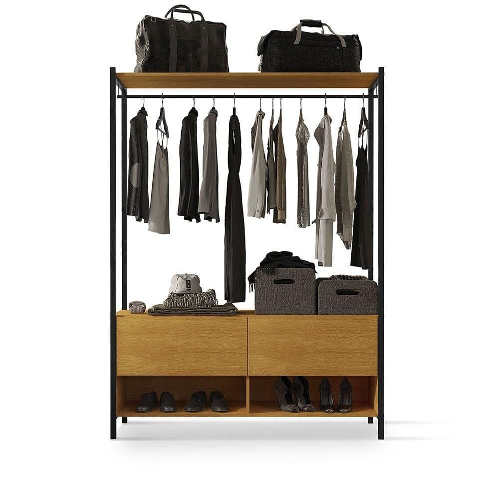 Closet Estilo Industrial Dallas 2 Gavetas Klm Móveis Preto-canela