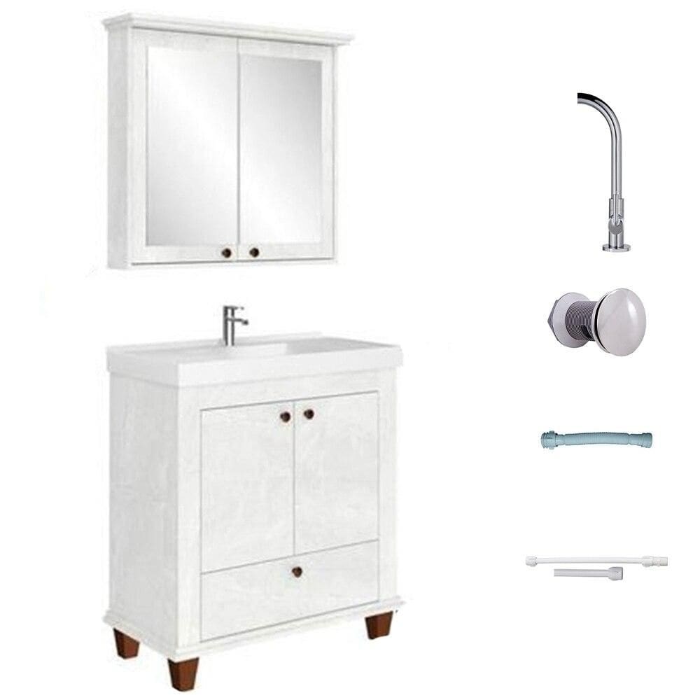 Conjunto Completo de Banheiro Bosi Valência 3 Peças, Cristal, 80 cm