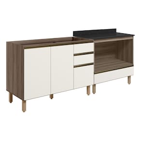 Balcao Pia e Balcao Forno MDF Kali Carvalho Toq Off White Cetim Nicioli