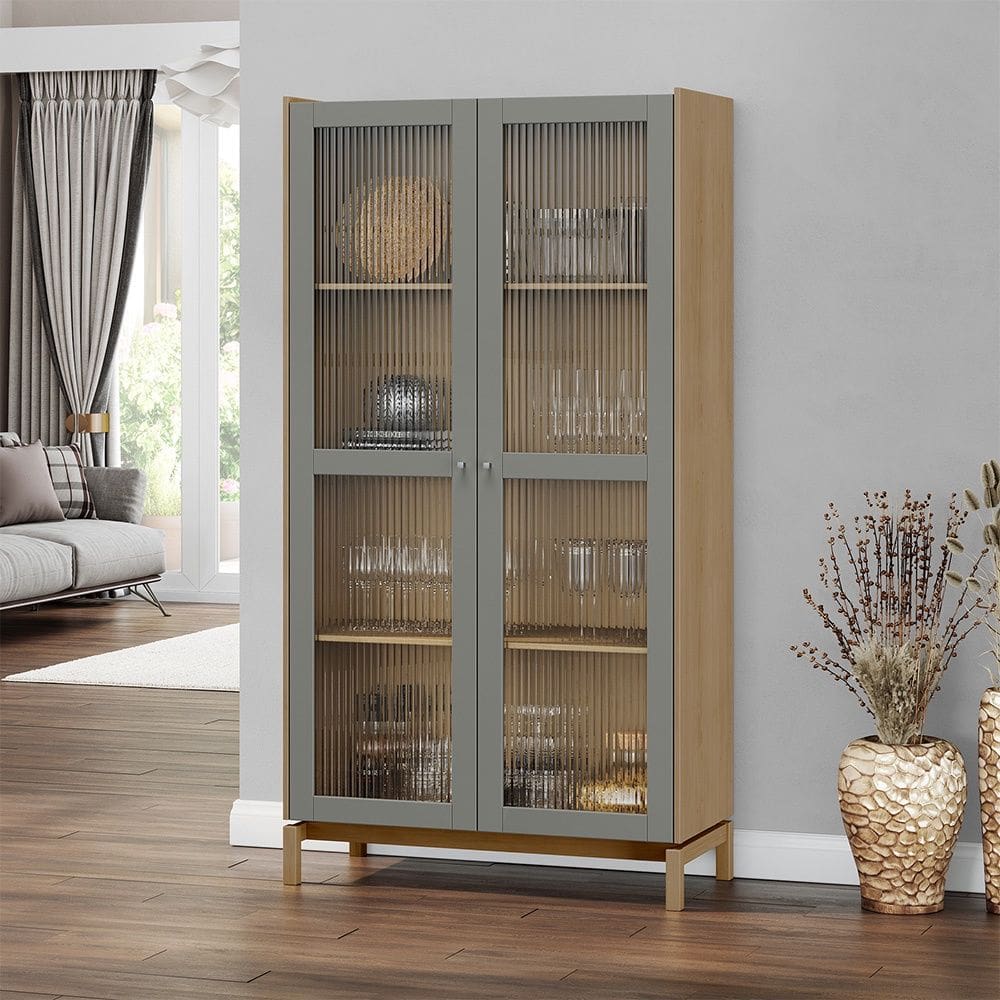 Cristaleira 1,90 2 Portas Barcelona Madeira Maciça 2158VZ Oak Ferrolack Finestra