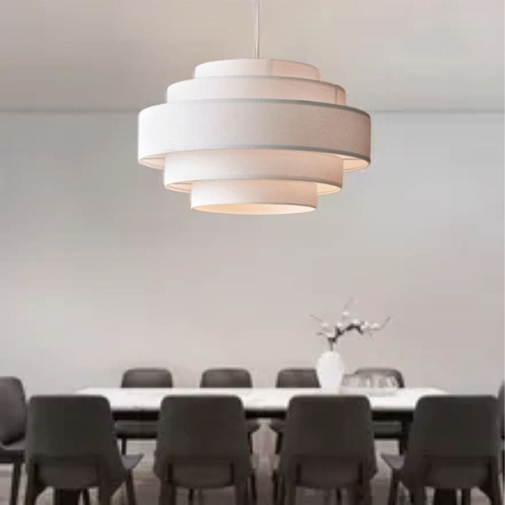 Lustre Pendente Vivare Md-4389 Cúpula em Tecido Branca - Bivolt