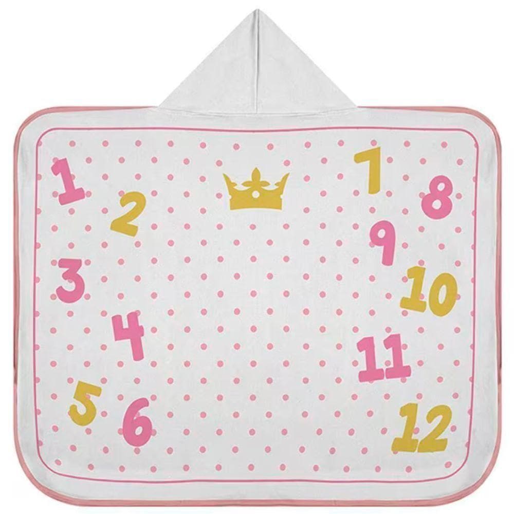 Toalha Capuz Tecebem Baby Mesversario Felpudo Estampada Com Viés Kinder 70cm90cm Rosa