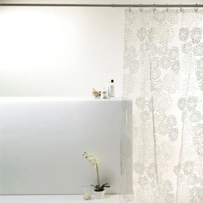 Cortina Para Box Banheiro PVC Antimofo 198x180cm - Flor Branca