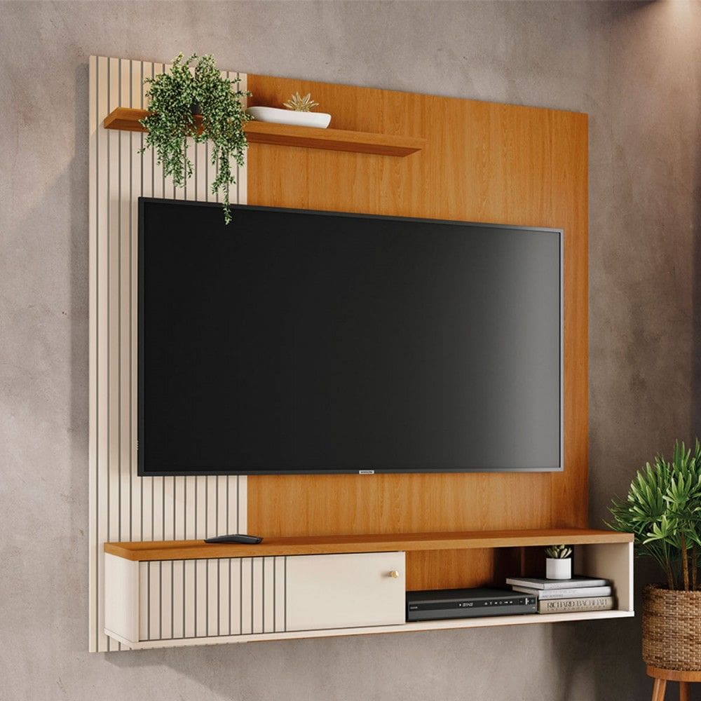 Painel para TV Até 65 Polegadas Bronco 1 Porta Cinamomo/Off White - Pnr Móveis