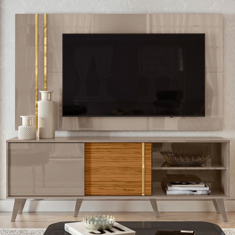 Rack com Painel para TV Até 65 Polegadas Argo 2 Prateleiras Marrom Claro/Naturalle - Pnr Móveis