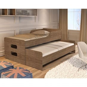 Cama Solteiro Bicama Elis Com Auxiliar Embutida – Ideal Para Quarto Compacto