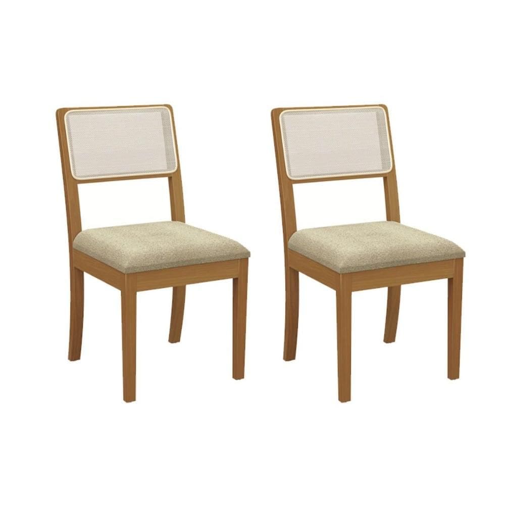 Kit 2 Cadeiras Sala Jantar Lola 2CMM001CA Premium Madeira Maciça 2 Un Carvalho/Boucle Bege/Tela Bege - Kappesberg