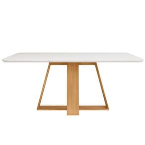 Mesa p/ Cozinha Kiara c/ Tampo Madeirado Vidro Curvo 160x90cm Cedro/Off White - DJ Móveis