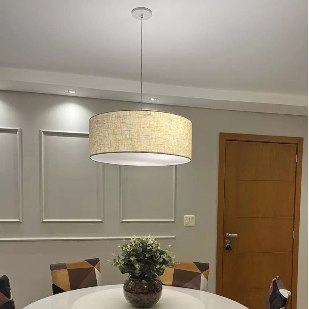 Lustre Pendente Cilíndrico Md-4049 Cúpula em Tecido 50x21cm Rustico Bege - Bivolt
