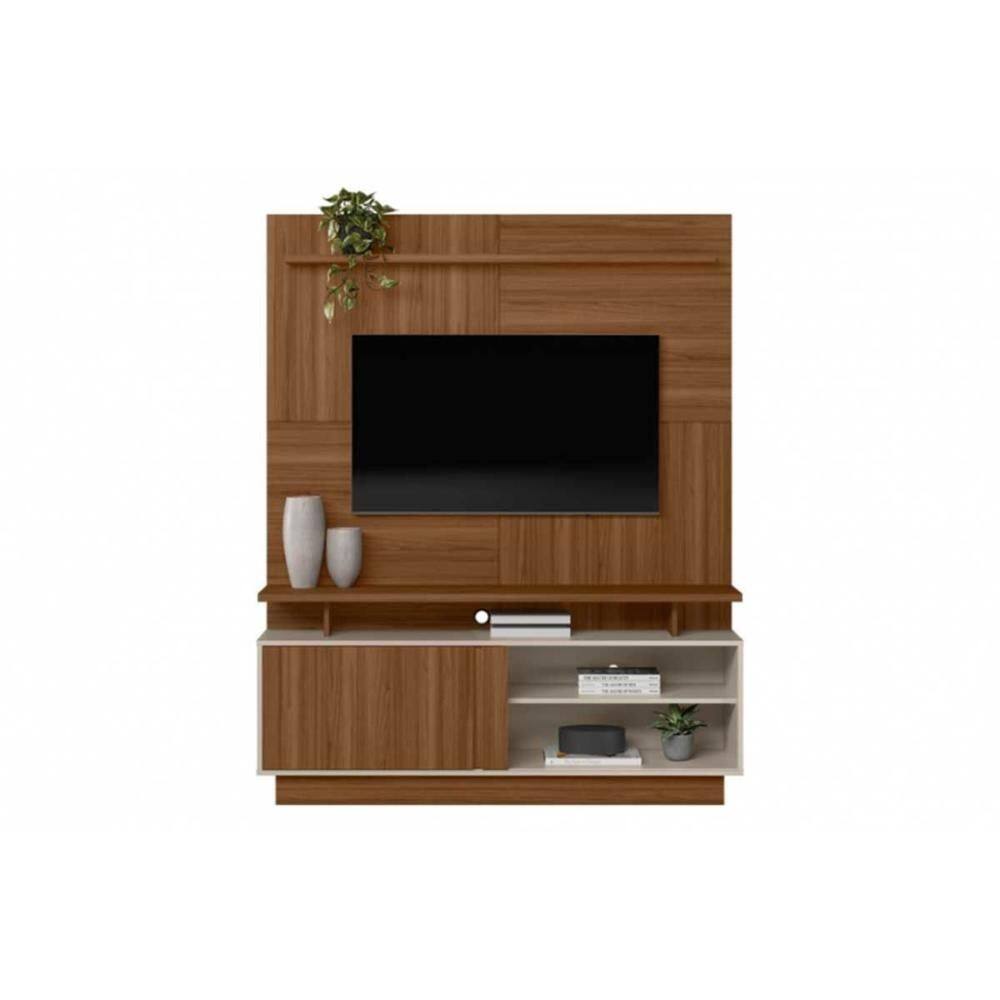 Estante p/ Sala até 60 Pol Viena c/ 1 Porta e Pés 185x150cm Jatoba/Off White - Linea Brasil