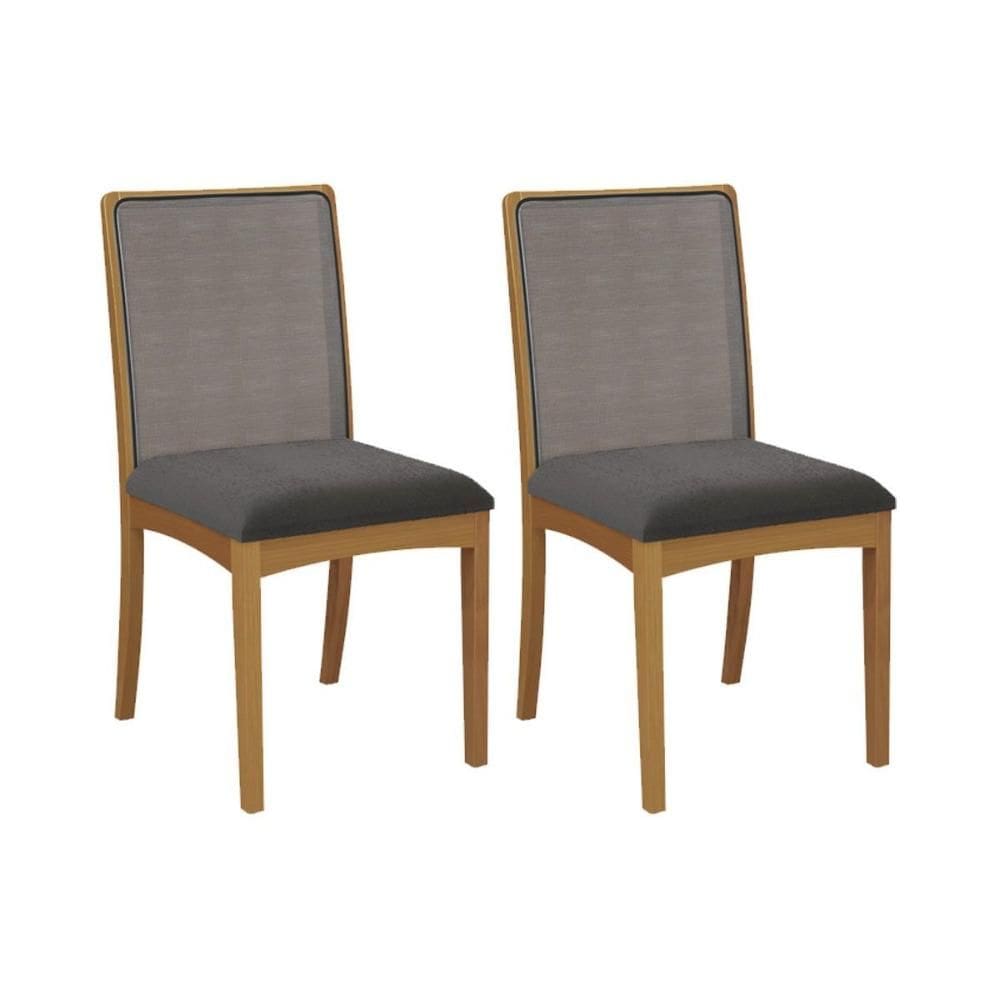 Kit 2 Cadeiras Sala Jantar Lara 2CMM007CA Premium Madeira Maciça 2 Un Carvalho/Boucle Grafite/Tela Grafite - Kappesberg