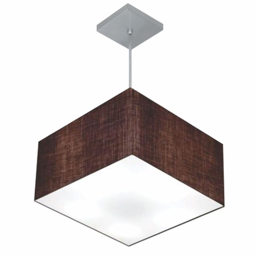 Lustre Pendente Quadrado Md-4020 Cúpula em Tecido 21/35x35cm Café - Bivolt