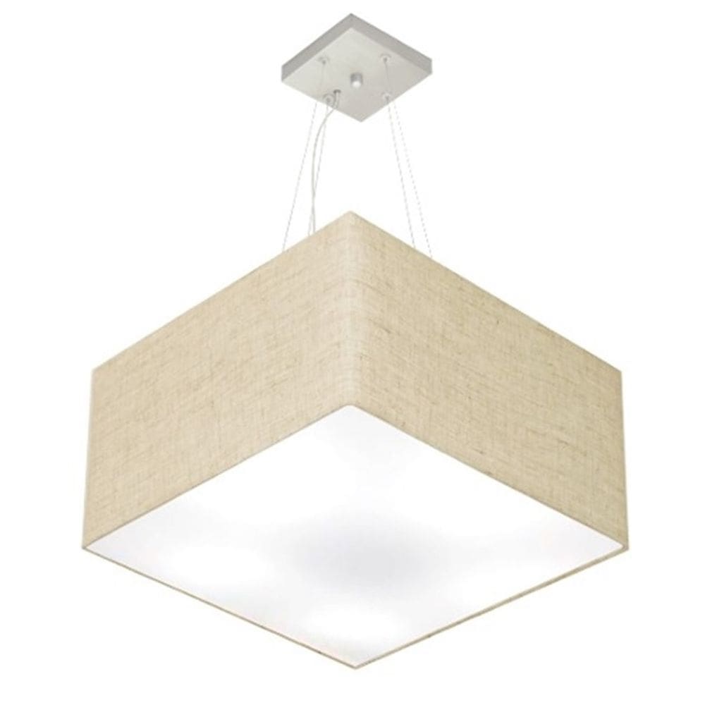 Lustre Pendente Quadrado Md-4075 Cúpula em Tecido 30/50x50cm Rustico Bege - Bivolt
