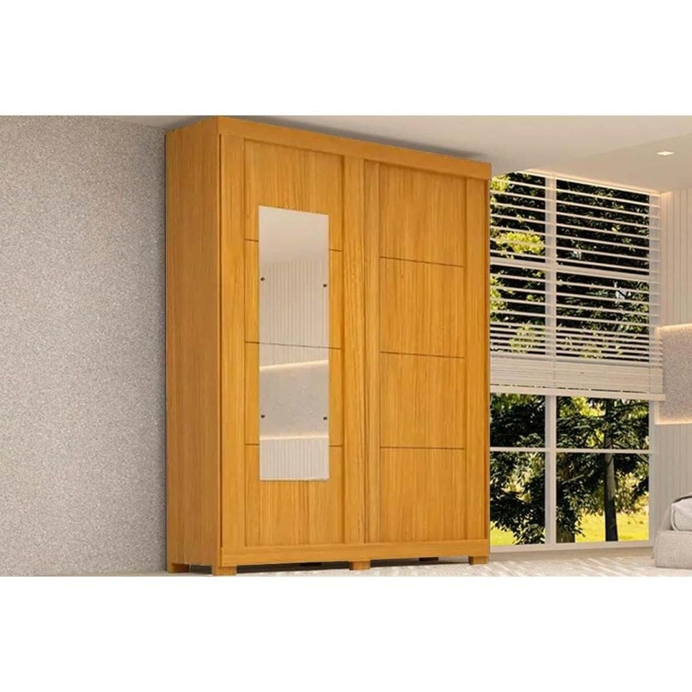 Guarda Roupa Casal 2 Portas de Correr e 2 Gavetas c/ Espelho Helena Flex Nature/Nature ou Off White - ACP