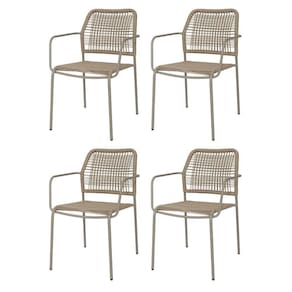 Kit 4 Cadeiras com Braços Empilhável Copacabana Fratini Aço Carbono Fendi Trama Corda Náutica Fendi