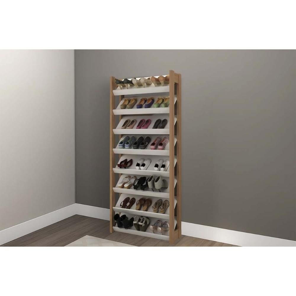 Armário Sapateira Solteiro AZ1006 c/ 8 Prateleiras Amêndoa/Branco - Tecno Mobili